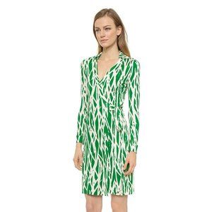 Diane von Furstenberg Green and White bamboo wrap dress